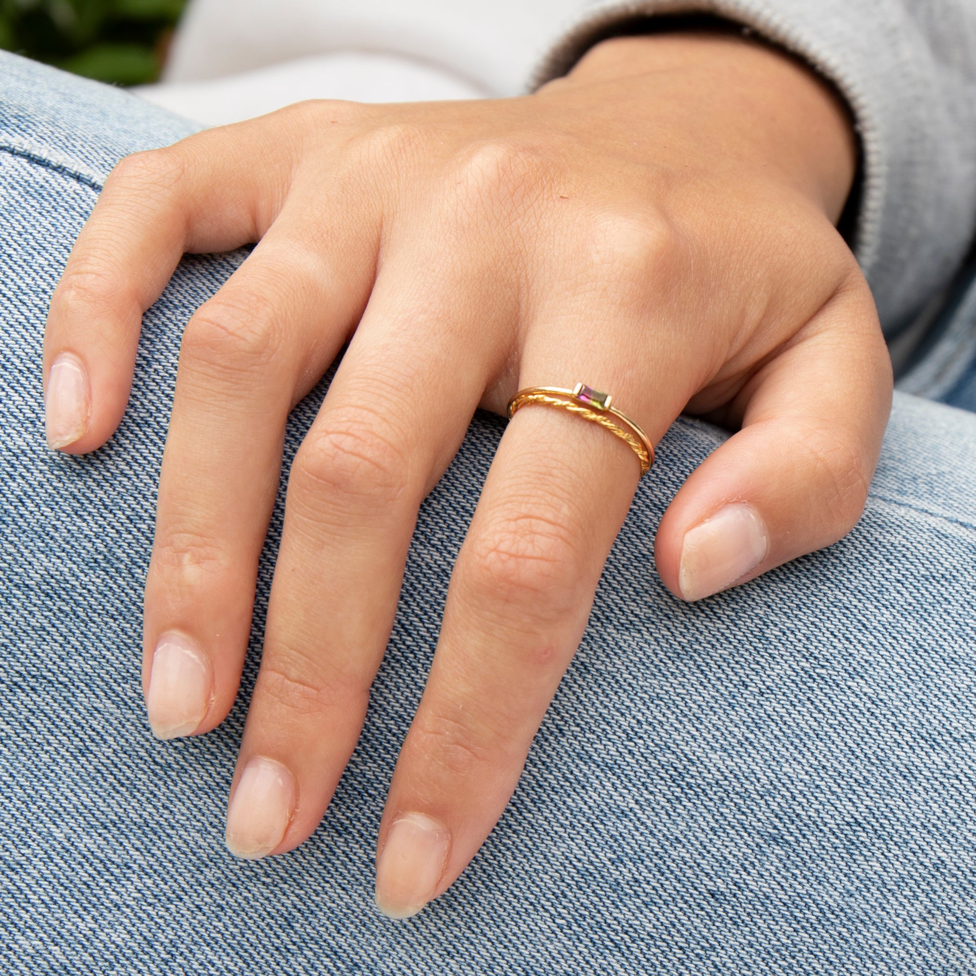 9ct Solid Gold Watermelon Tourmaline Baguette Ring
