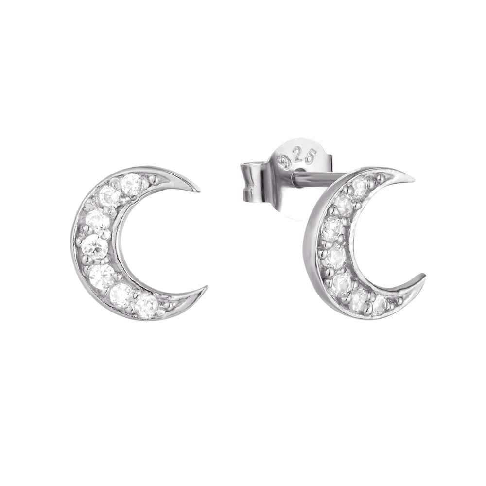 Sterling Silver CZ Crescent Studs