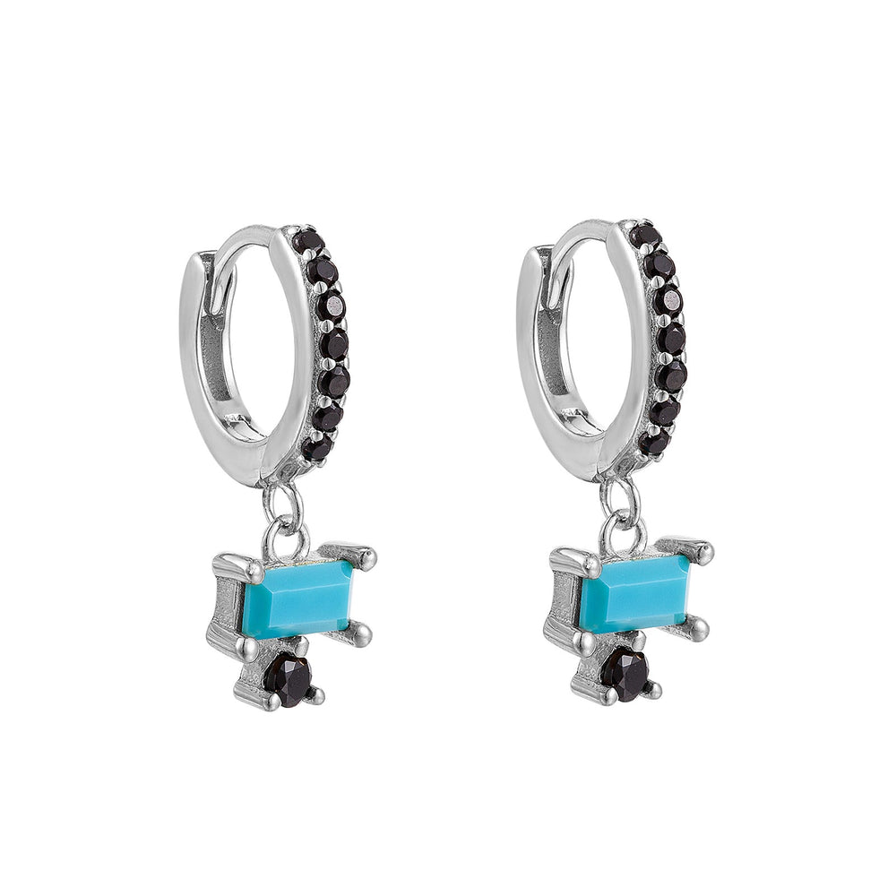 Sterling Silver Black and Turquoise CZ Hoops