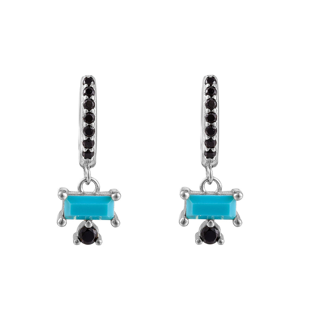 Black and Turquoise bezel Hoops - Seol Gold