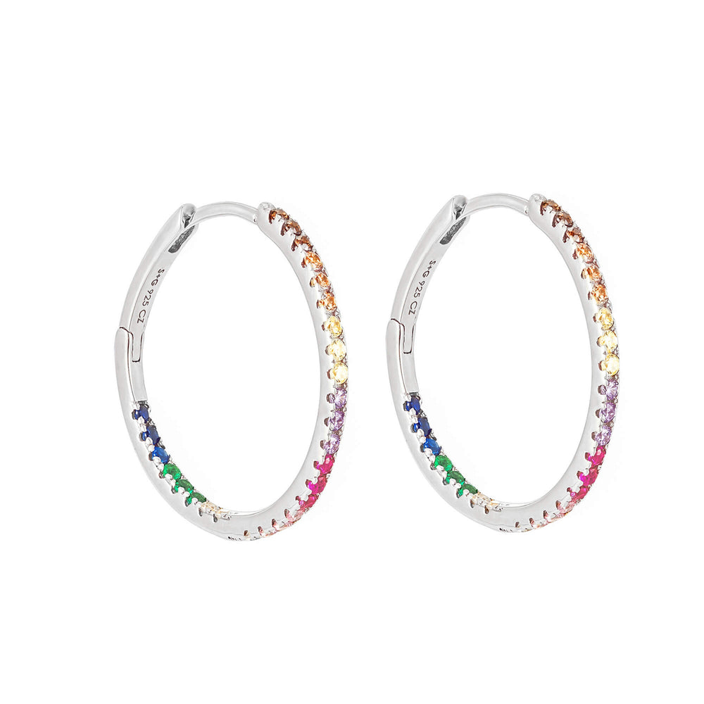Sterling Silver Rainbow CZ Large Hoops