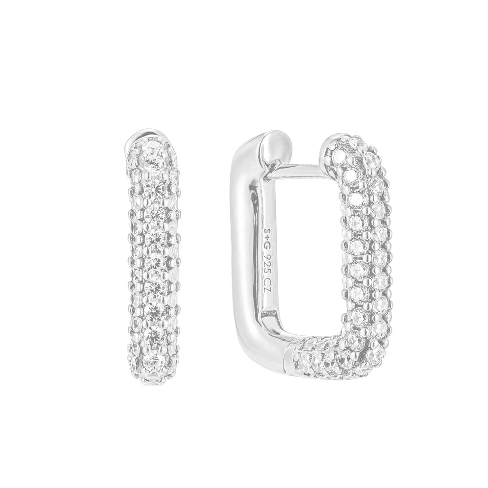 Sterling Silver CZ Large Rectangle Hoops