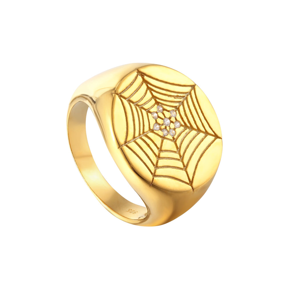 18ct Gold Vermeil Spider Web CZ Ring