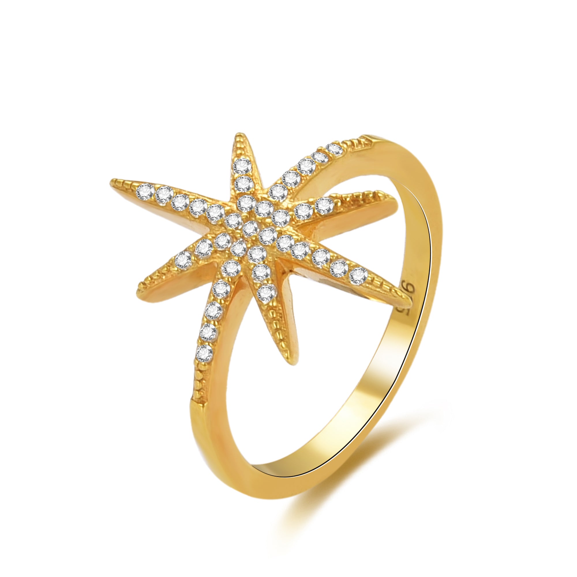 CZ Studded North Star Ring - seol-gold