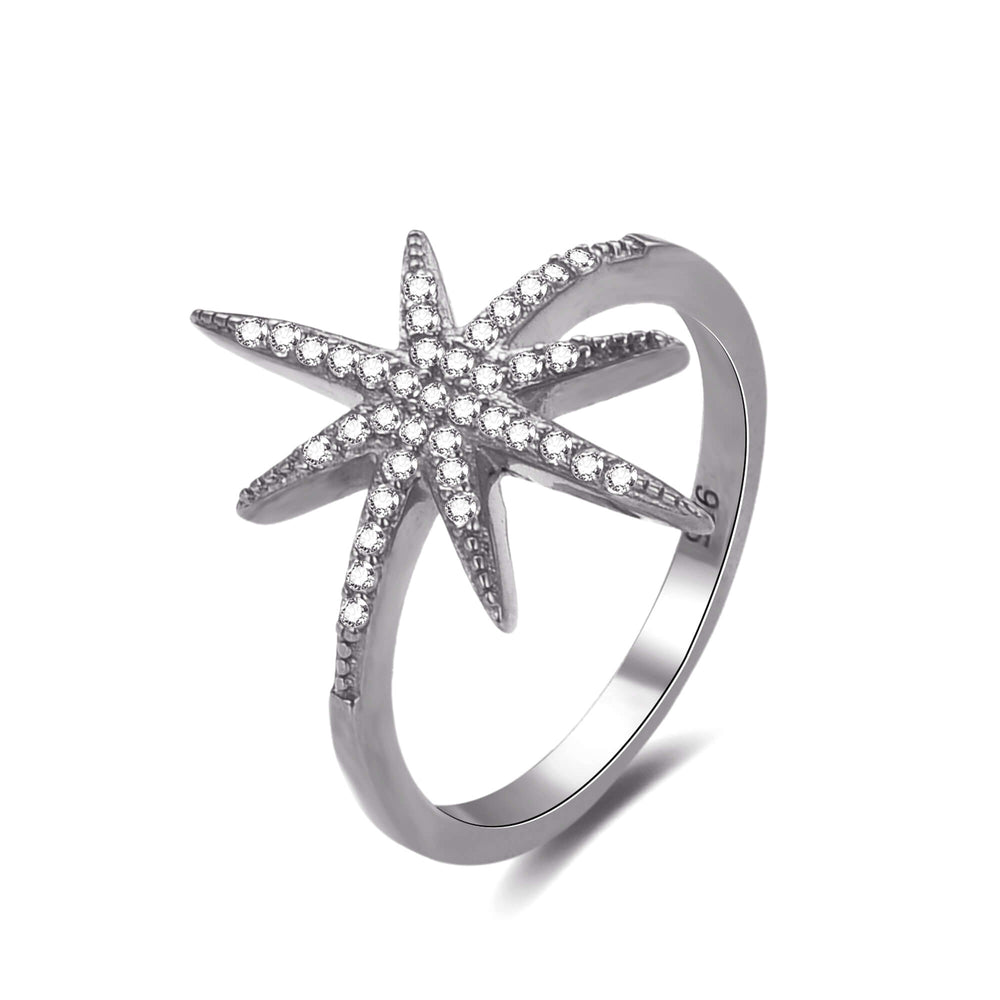 Sterling Silver CZ Studded North Star Ring