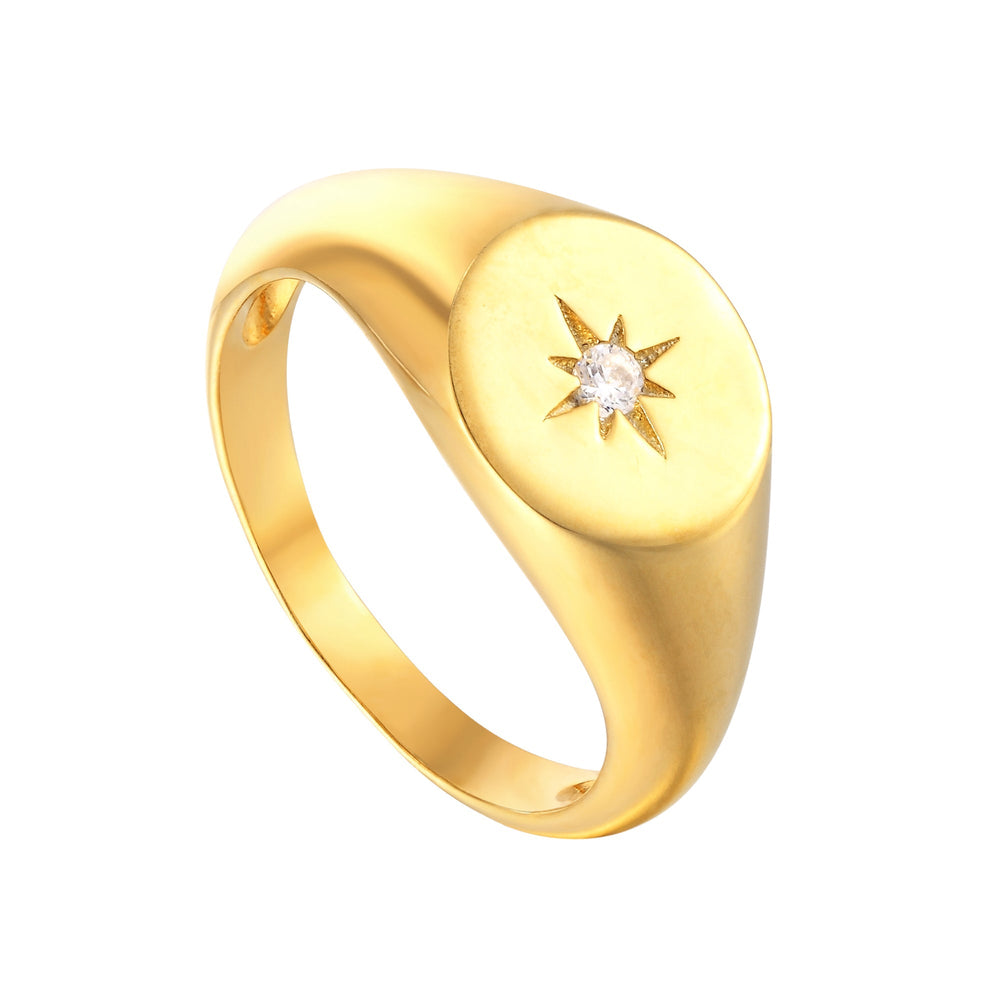 18ct Gold Vermeil CZ Round Signet Ring