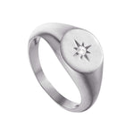 Sterling Silver CZ Round Signet Ring