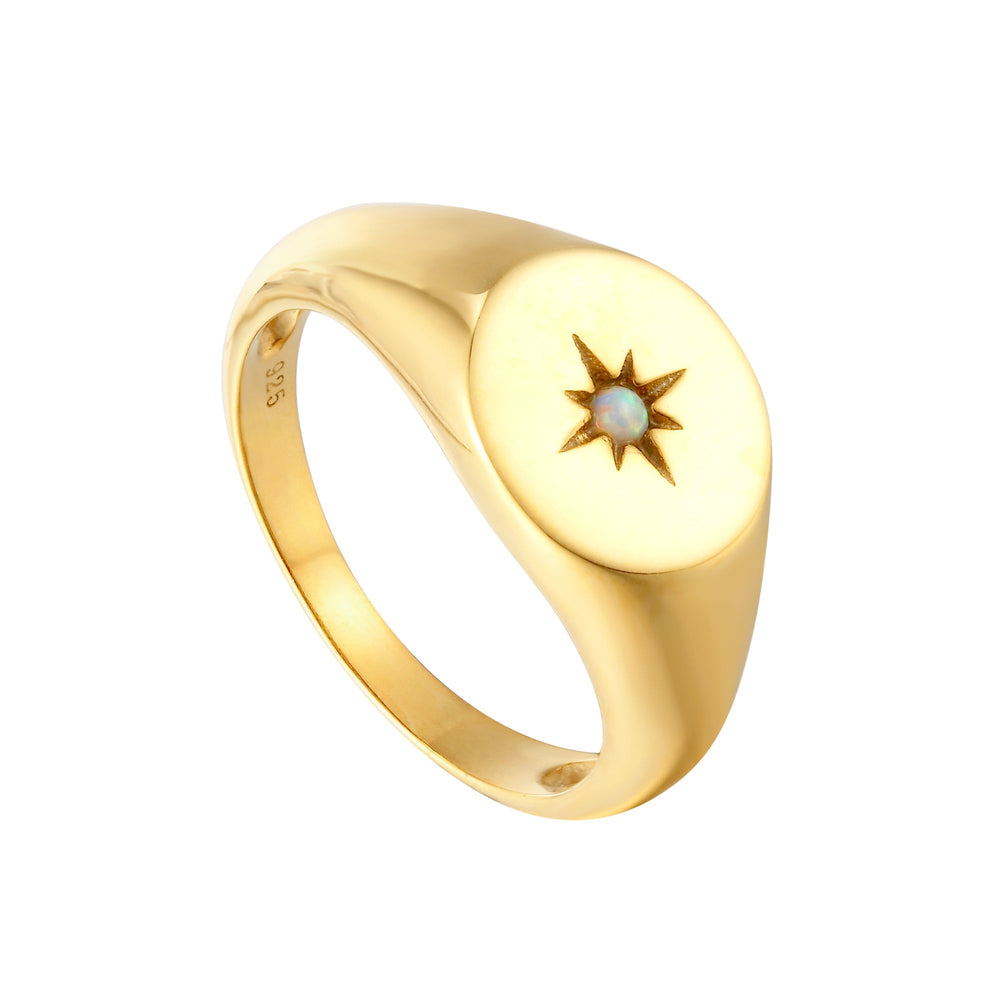 18ct Gold Vermeil Opal Round Signet Ring