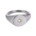 Sterling Silver Opal Round Signet Ring