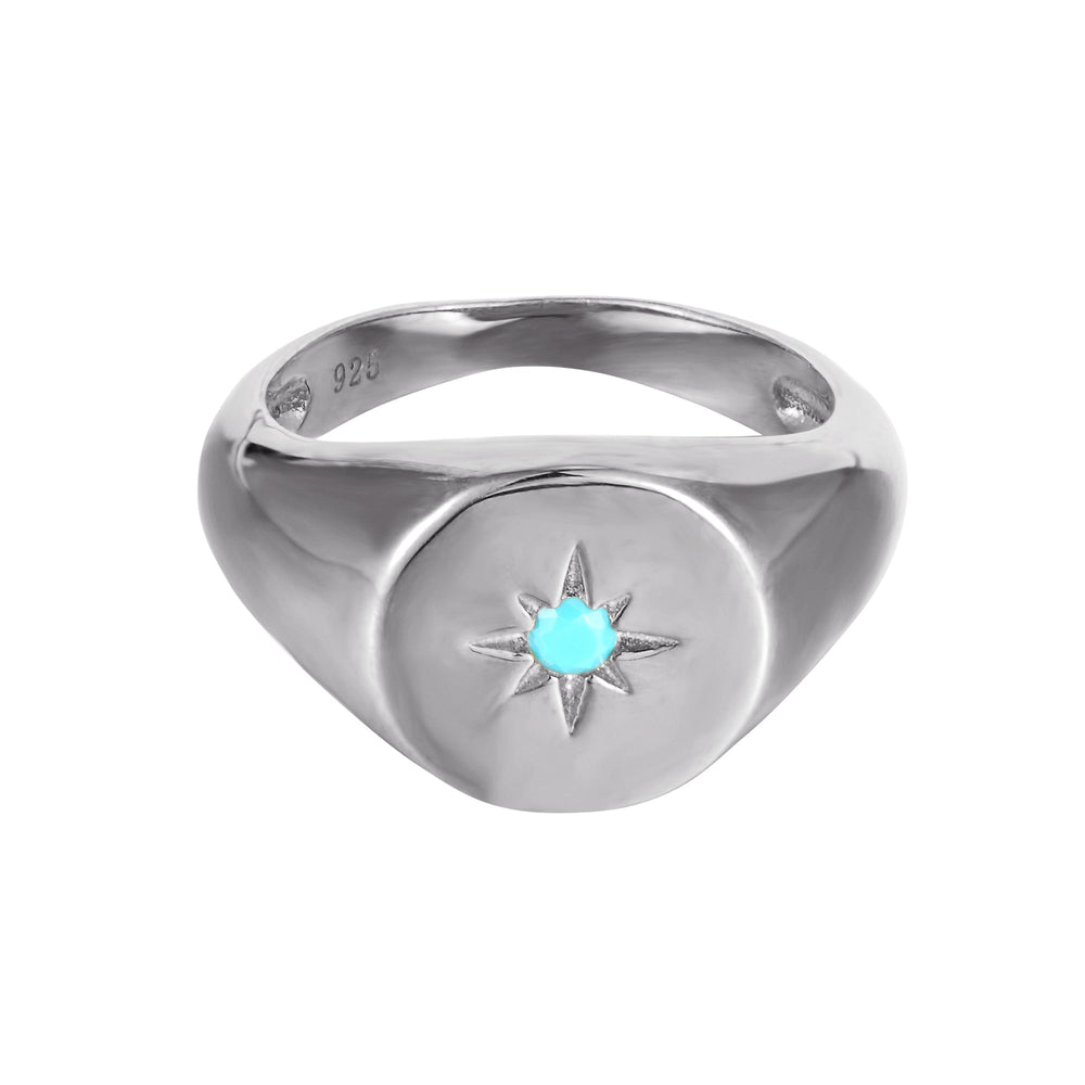 Sterling Silver Turquoise Round Signet Ring