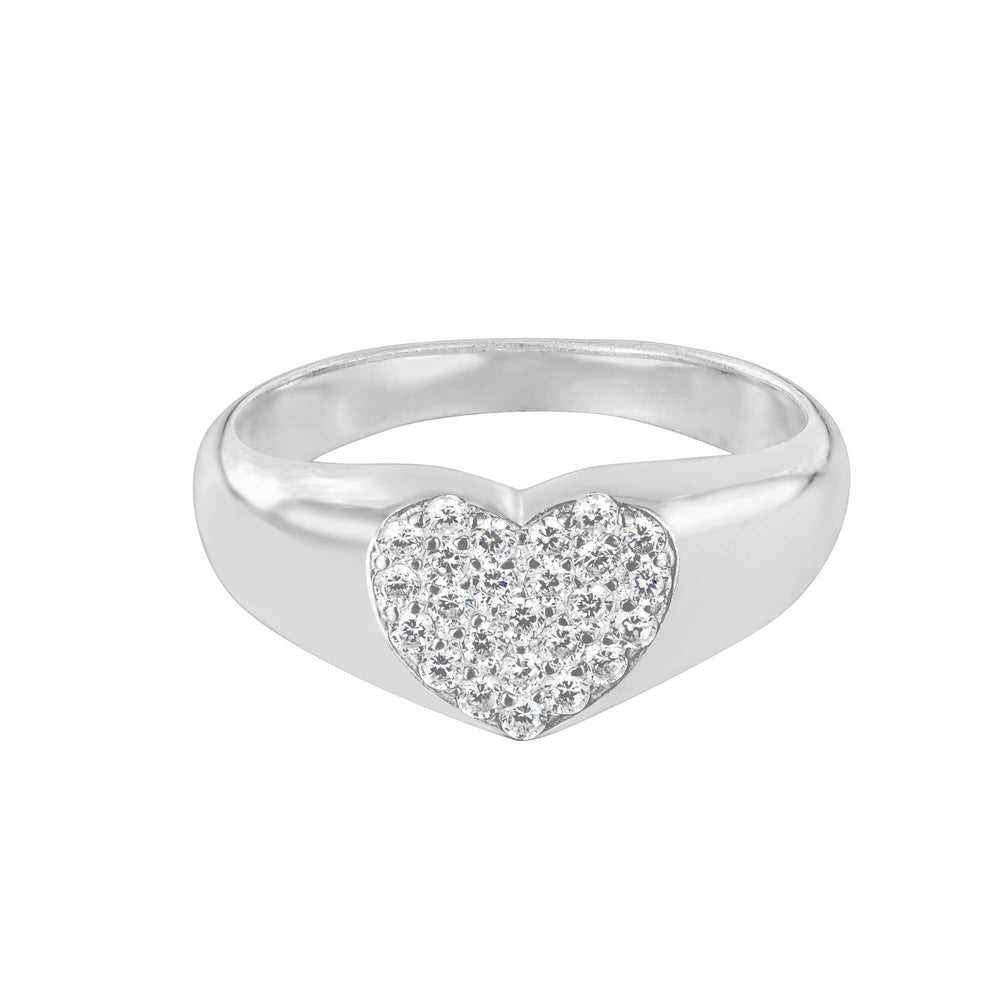 Sterling Silver Pave Heart Signet