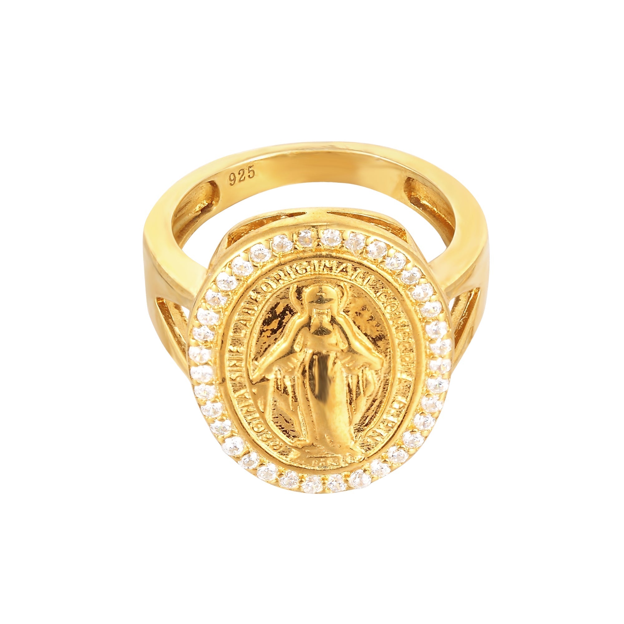 Lady Guadalupe CZ Signet Ring - seol-gold