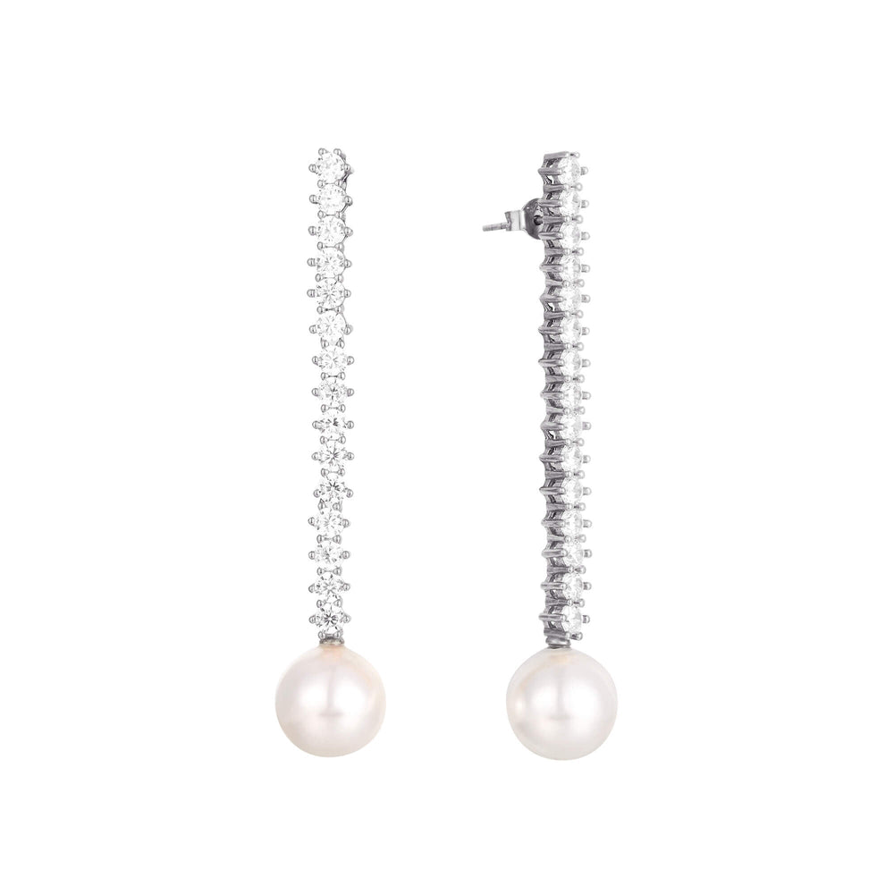 Sterling Silver Cz and Pearl Drop Earrings