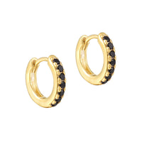 black cz - tiny gold hoops - seolgold