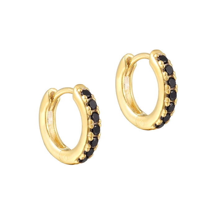 black cz - tiny gold hoops - seolgold