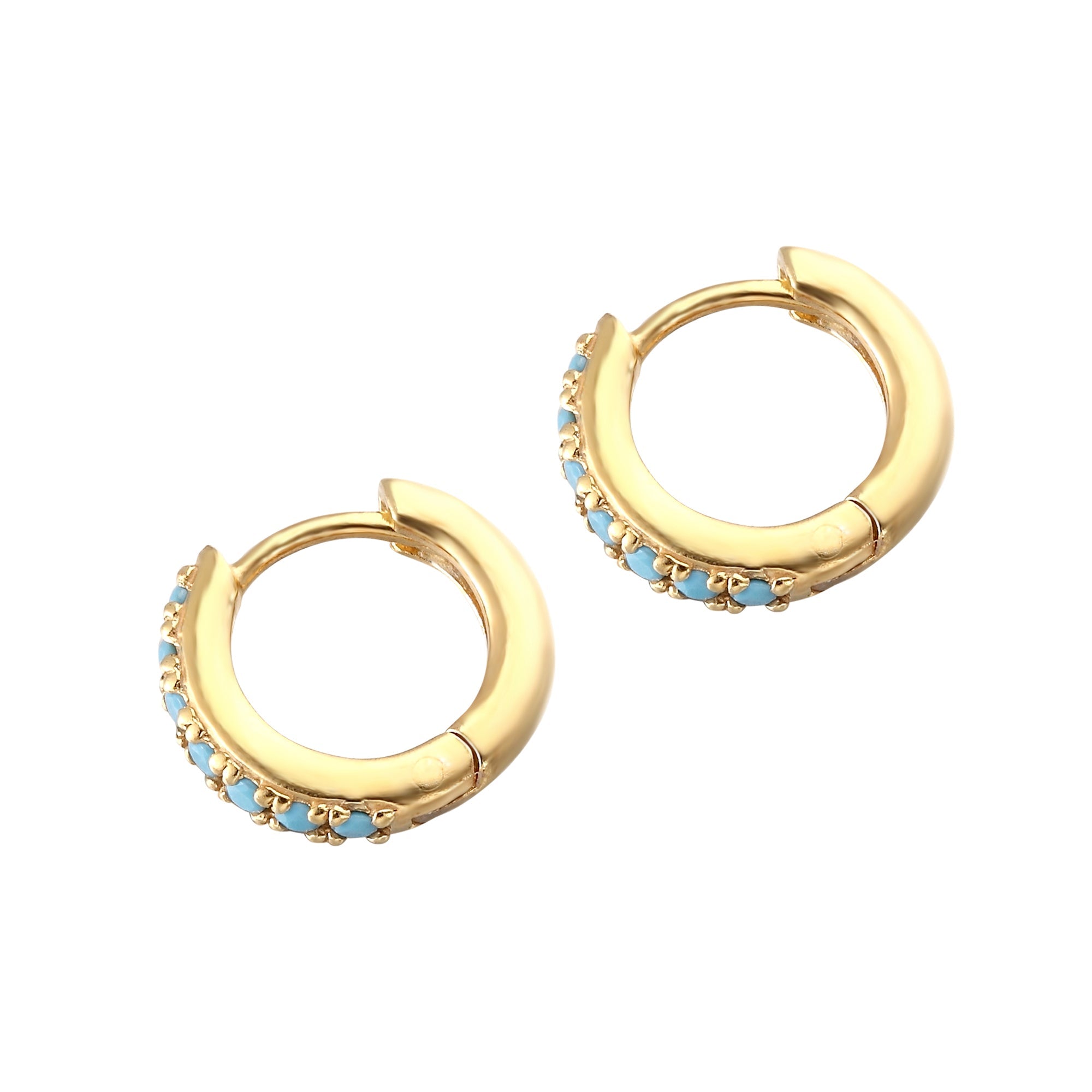turquoise - tiny gold hoops - seolgold