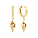 18ct Gold Vermeil Pearl Shell Charm Hoops