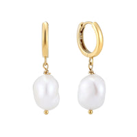 18ct Gold Vermeil Baroque Pearl Hoop Earrings - seolgold
