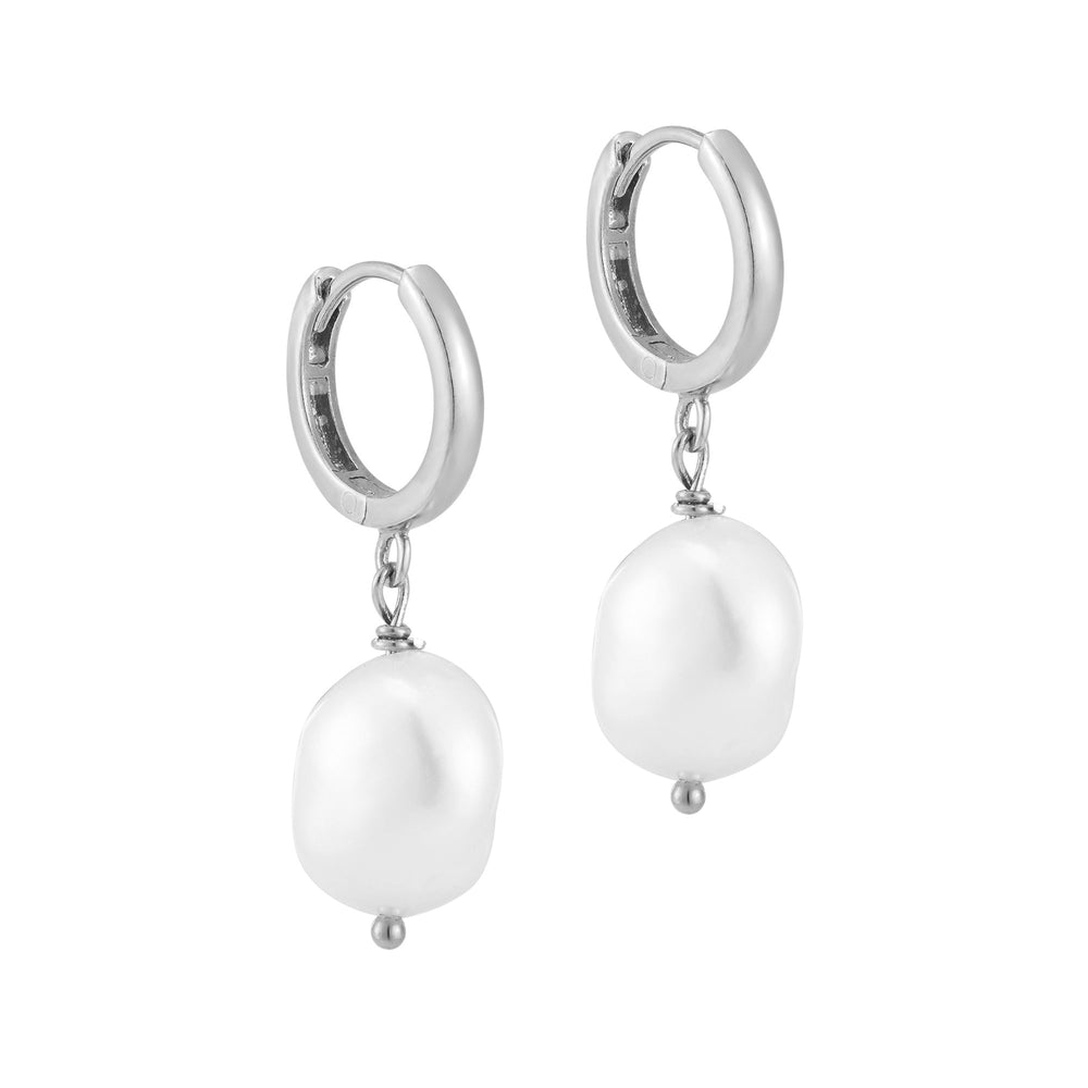 Sterling Silver Baroque Pearl Hoop Earrings (Mens)
