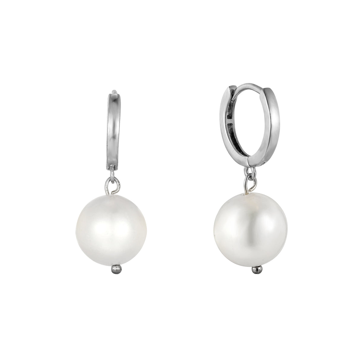 Sterling Silver Pearl Hoop Earrings - 8 mm in the middle