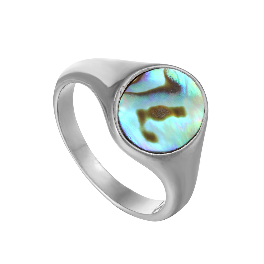 Sterling Silver Abalone Shell Signet Ring