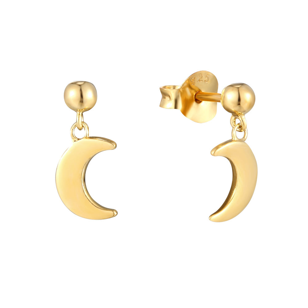 18ct Gold Vermeil Moon Charm Stud Earrings
