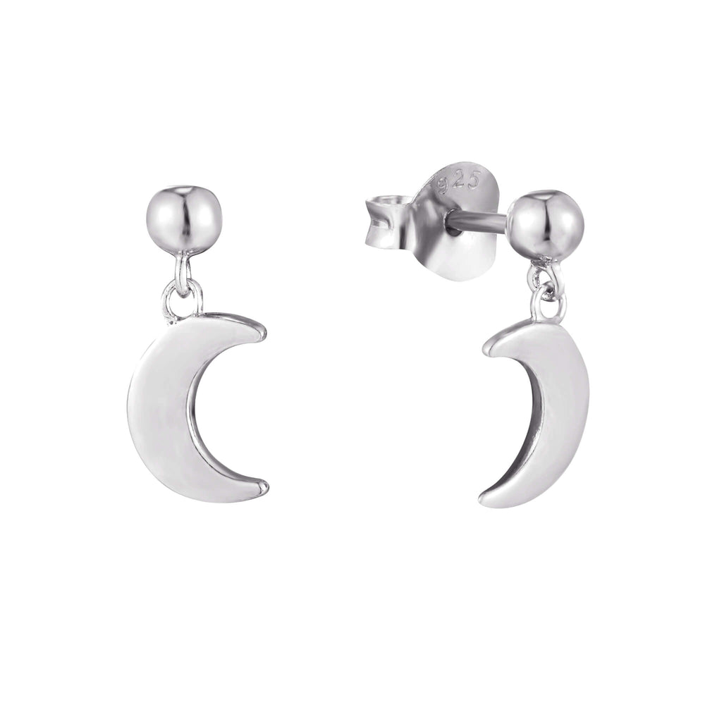 Sterling Silver Moon Charm Stud Earrings