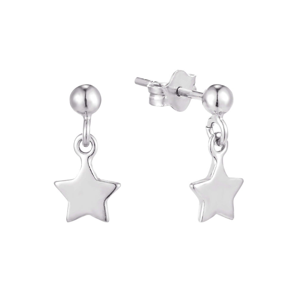 Sterling Silver Star Drop Stud Earrings