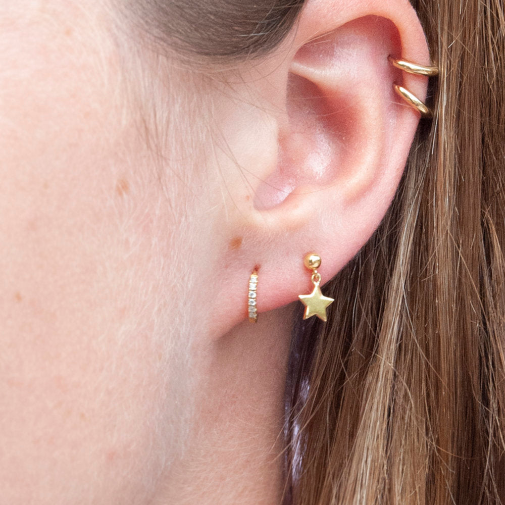 Tiny Star Drop Charm Stud Earrings - seol-gold