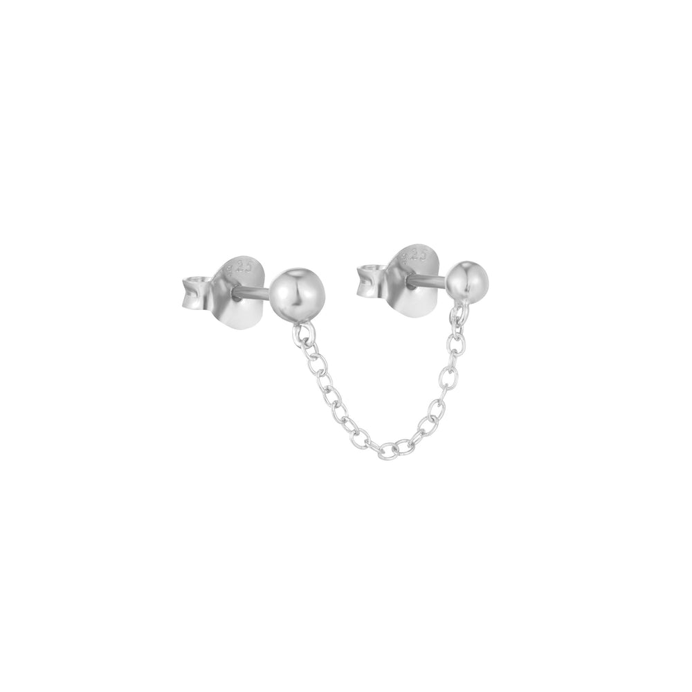 Sterling Silver Ball Stud Chain Earrings