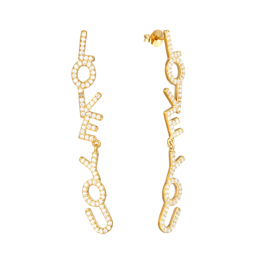 18ct Gold Vermeil 'Love you' CZ Stud Earrings