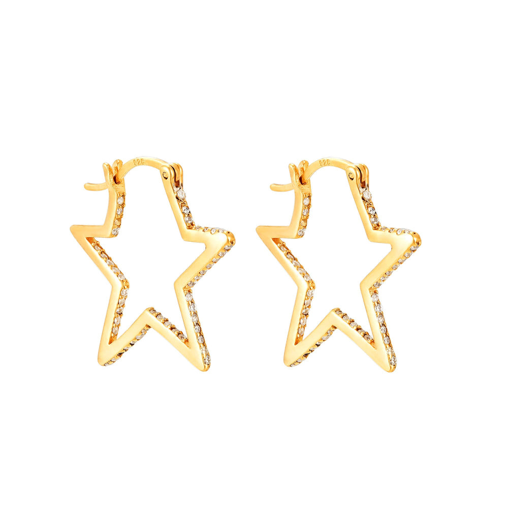 18ct Gold Vermeil Pave Star Hoops