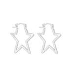 Sterling Silver Pave Star Hoops