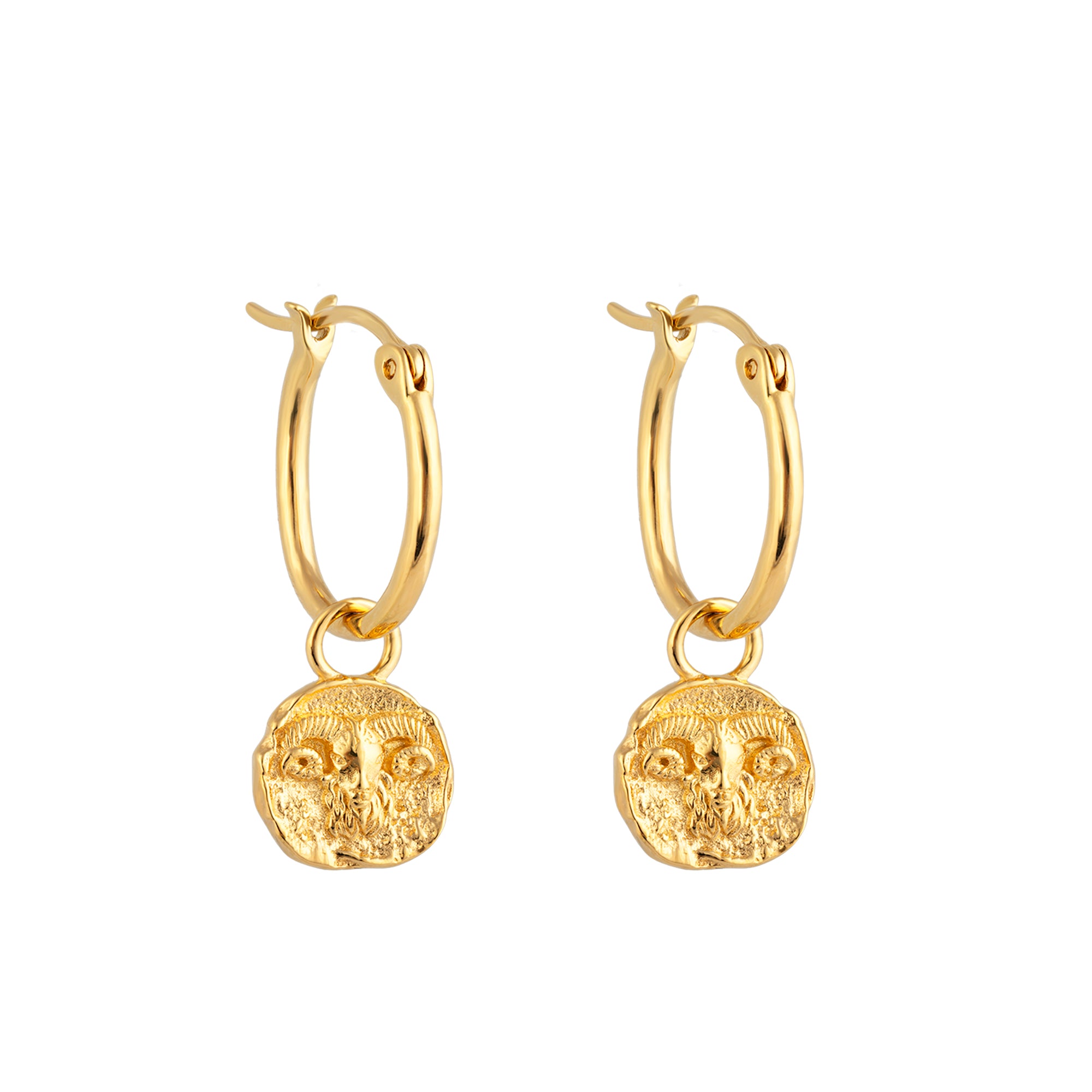 18ct Gold Vermeil Aries Star Sign Charm Hoop Earrings - seolgold