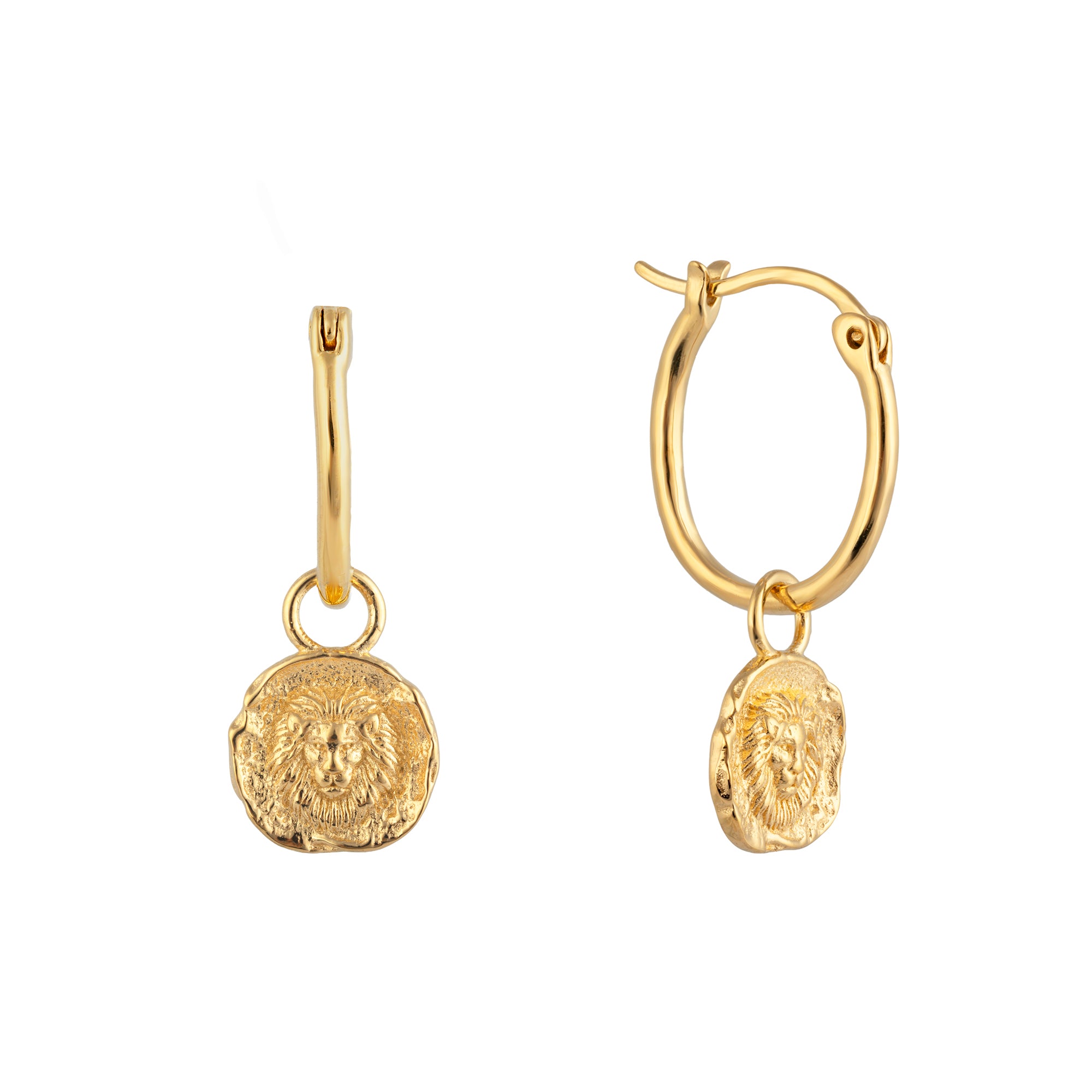 18ct Gold Vermeil Leo Star Sign Charm Hoop Earrings - seolgold