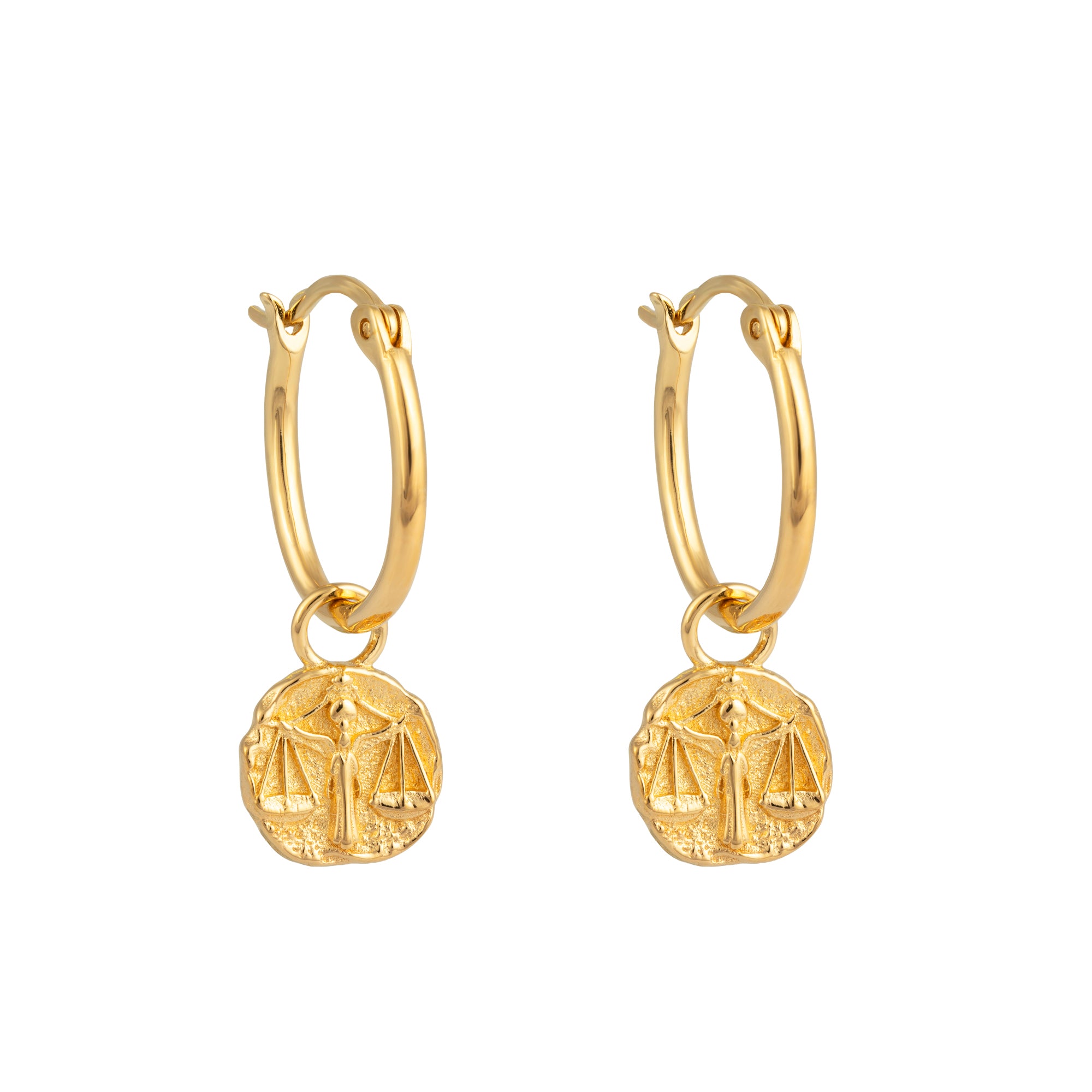 18ct Gold Vermeil Libra Star Sign Charm Hoop Earrings - seolgold