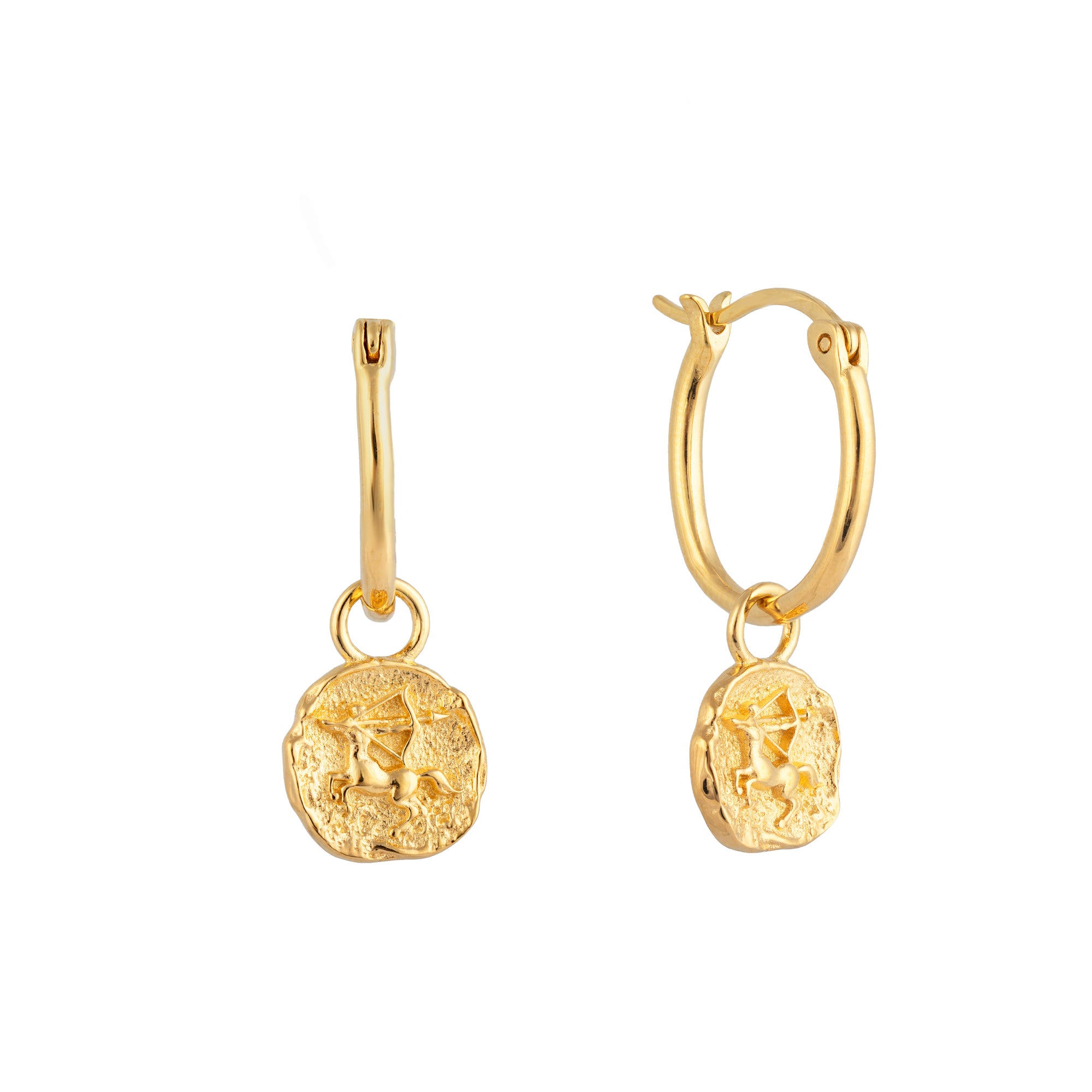 18ct Gold Vermeil Saggitarius Star Sign Charm Hoop Earrings - seolgold