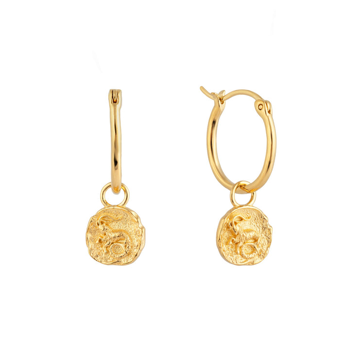 18ct Gold Vermeil Capricorn Star Sign Charm Hoop Earrings - seolgold