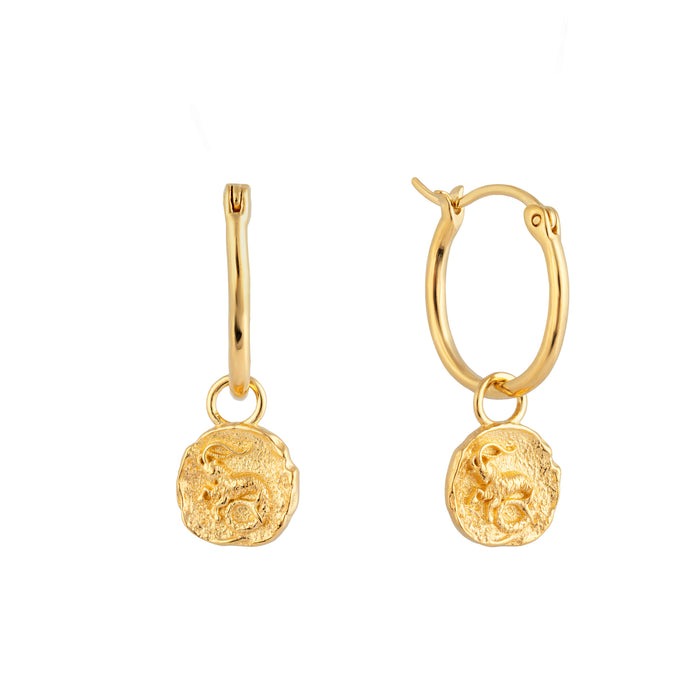 18ct Gold Vermeil Capricorn Star Sign Charm Hoop Earrings - seolgold