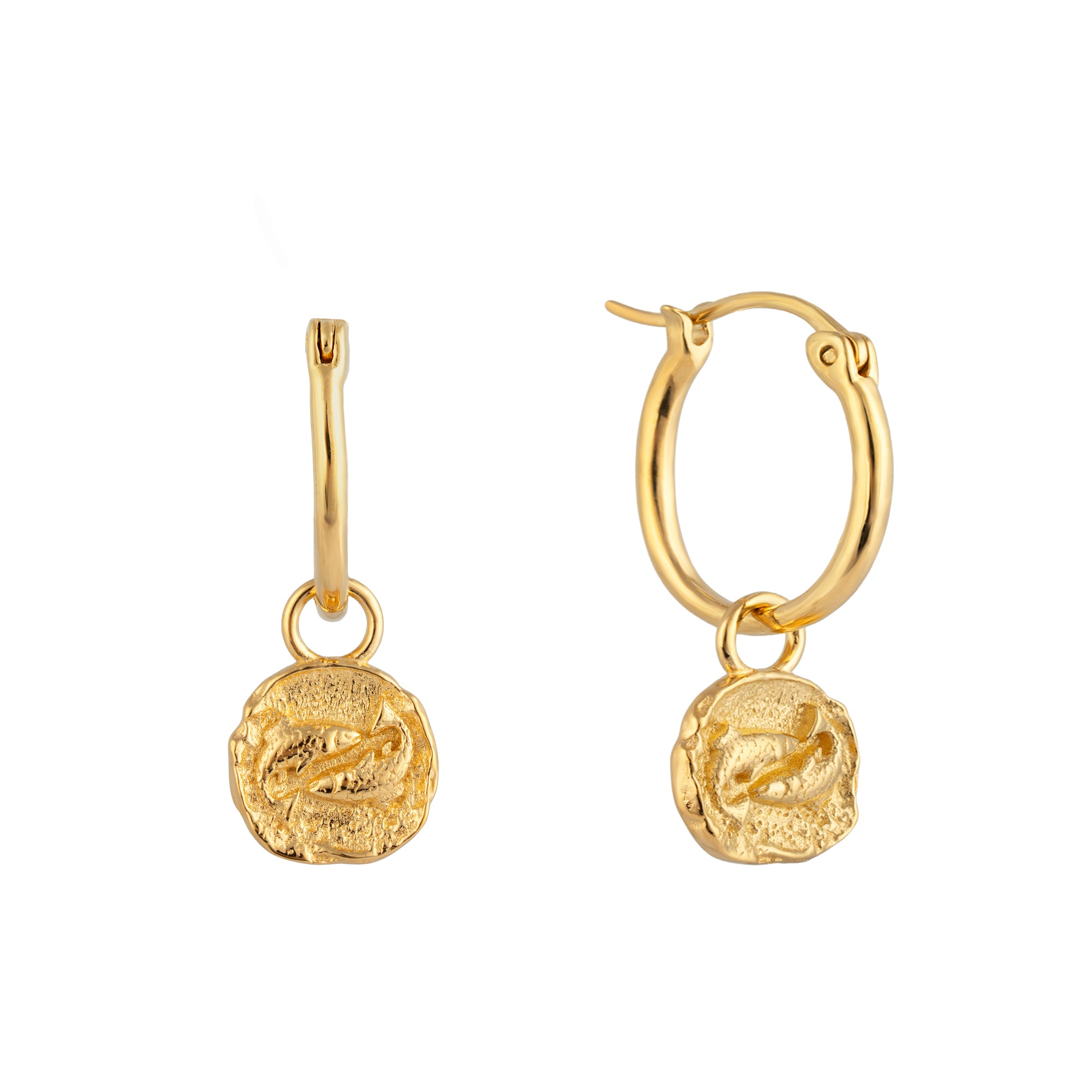 18ct Gold Vermeil Pisces Star Sign Charm Hoop Earrings - seolgold