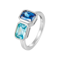 Silver ring with blue and green gemstones on a white background - seolgold
