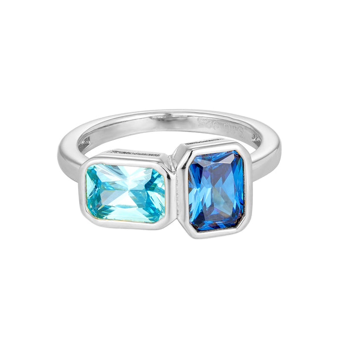 Silver ring with blue and light blue gemstones on a white background - seolgold