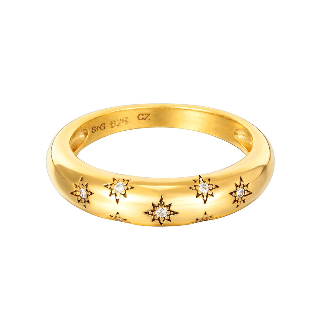 18ct Gold Vermeil Starry CZ Domed Ring