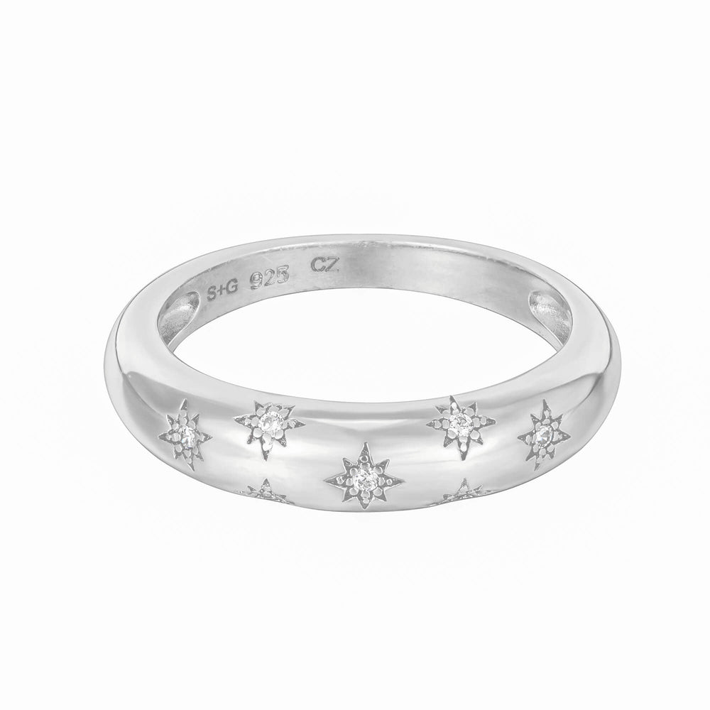 Sterling Silver Starry CZ Domed Ring