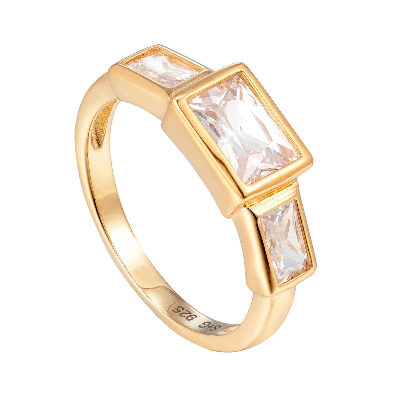 Rectangular Cz Rings 18ct Gold Plated Squared CZ Rectangle Ring