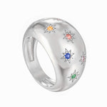 Sterling Silver Rainbow CZ Domed Ring