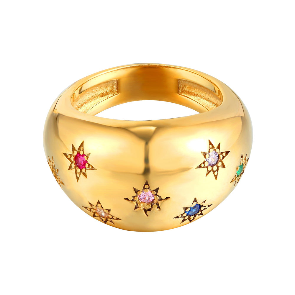 18ct Gold Vermeil Rainbow CZ Domed Ring