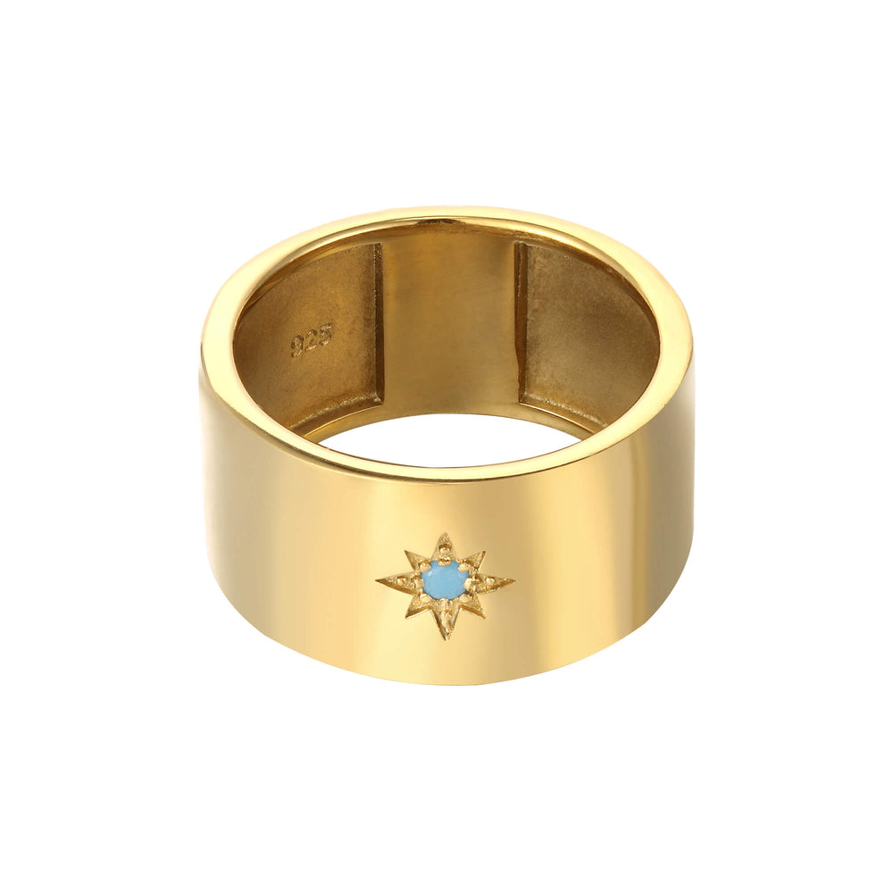 18ct Gold Vermeil Turquoise Wide Band Ring