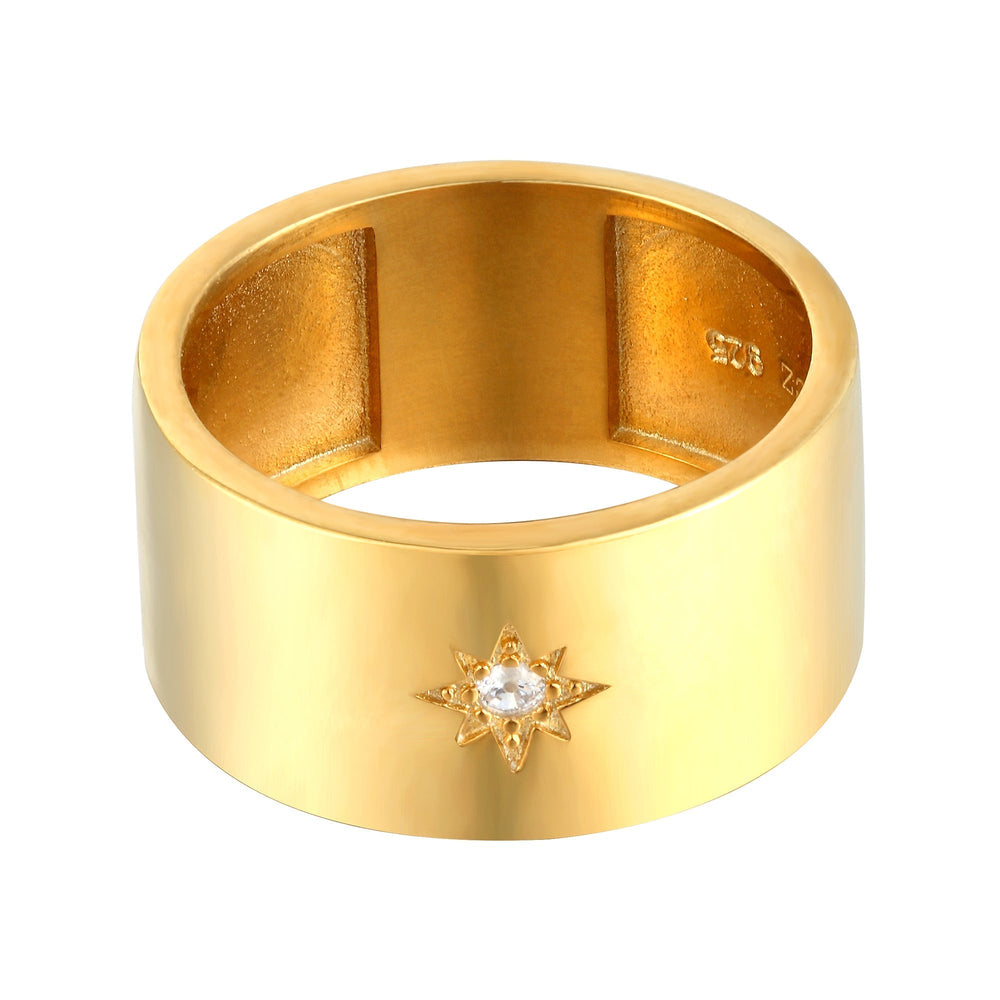 18ct Gold Vermeil CZ Wide Band Ring