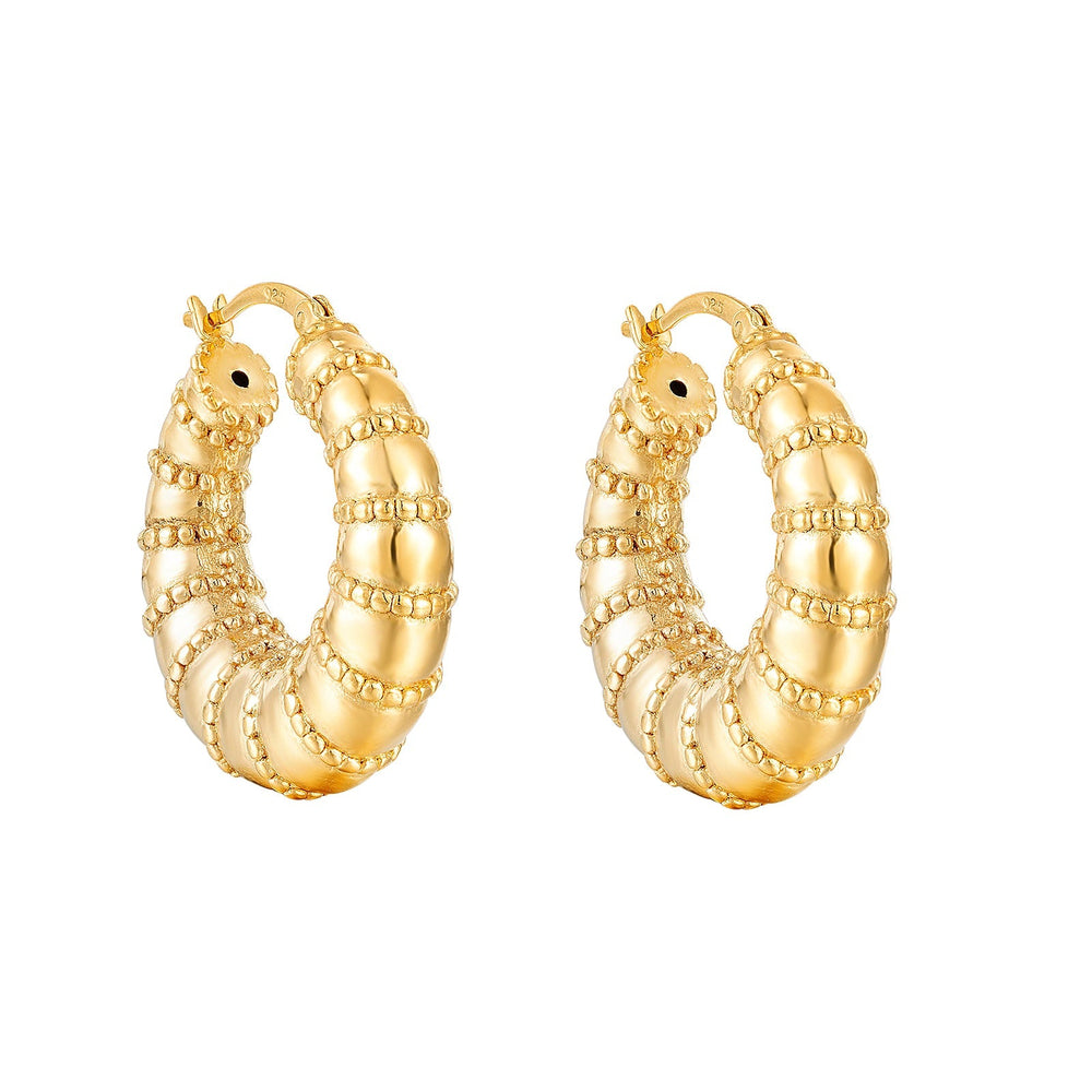 18ct Gold Vermeil Puffy Dotted Hoop Earring
